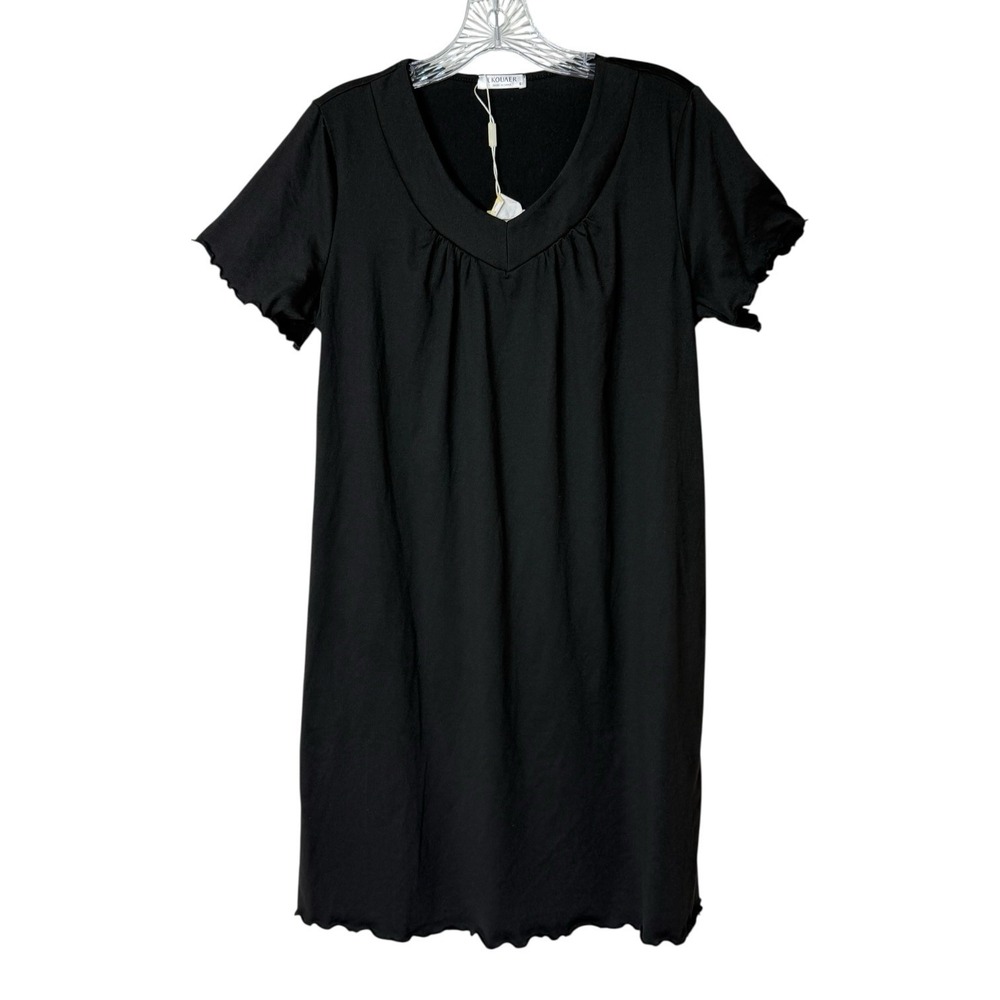 Ekouaer Nightgown Pajama Short Sleeve Sleep Shirt Black Women's Small